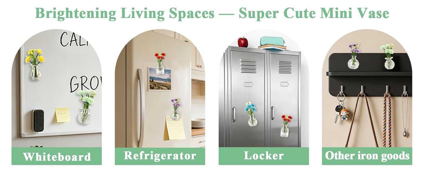Cute Mini Vase Magnets for Fridge, Tiny Plant Glass Vases with Flowers, Magnetic Refrigerator Decor for Kitchen, Office, Locker (5 Pack)