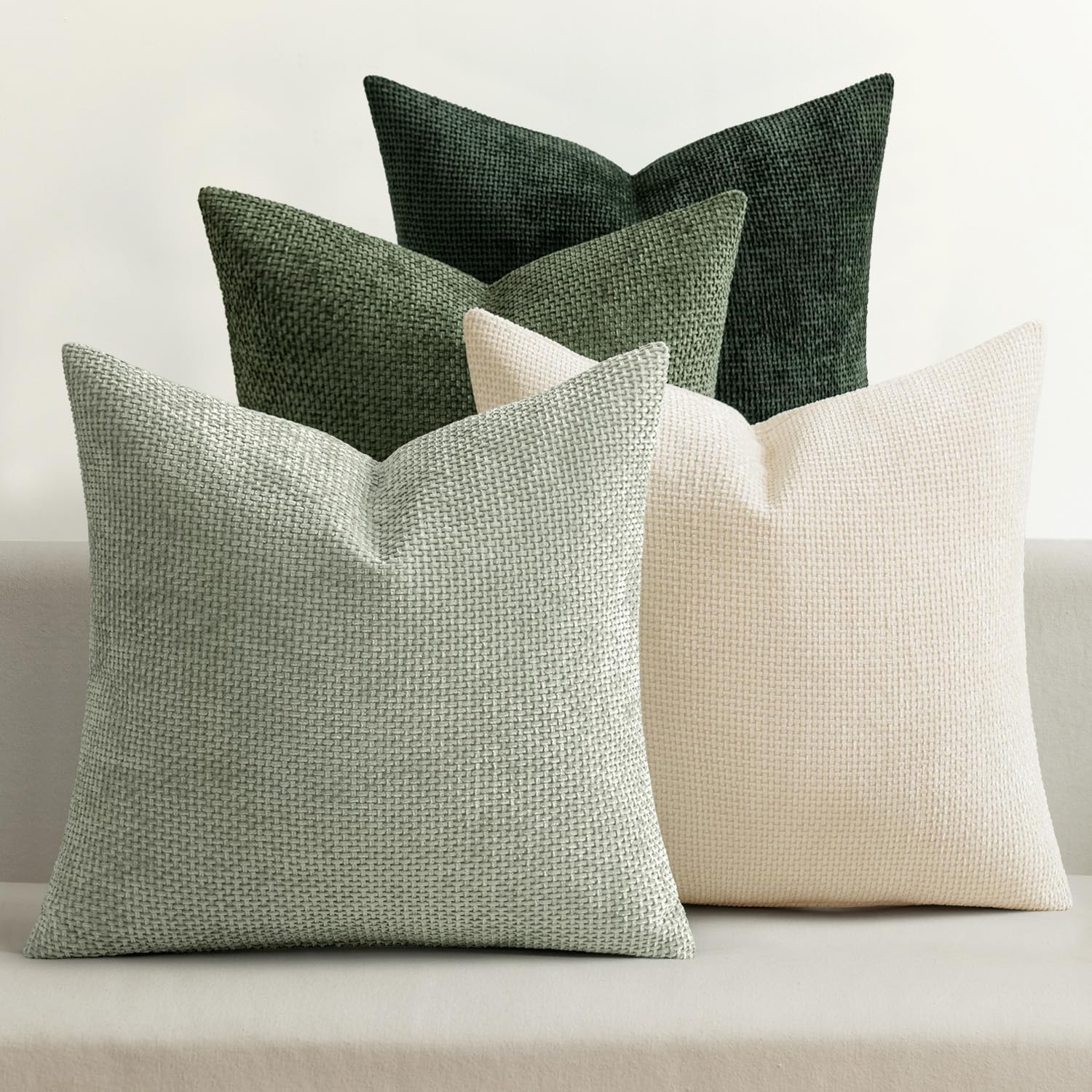 MIULEE Pack of 4 Couch Throw Pillow Covers 18x18 Inch Neutral Soft Decorative Chenille Pillow Covers Farmhouse Boho Cushion Covers for Mid Century Modern Spring Home Decor Sofa Bedroom Living Room