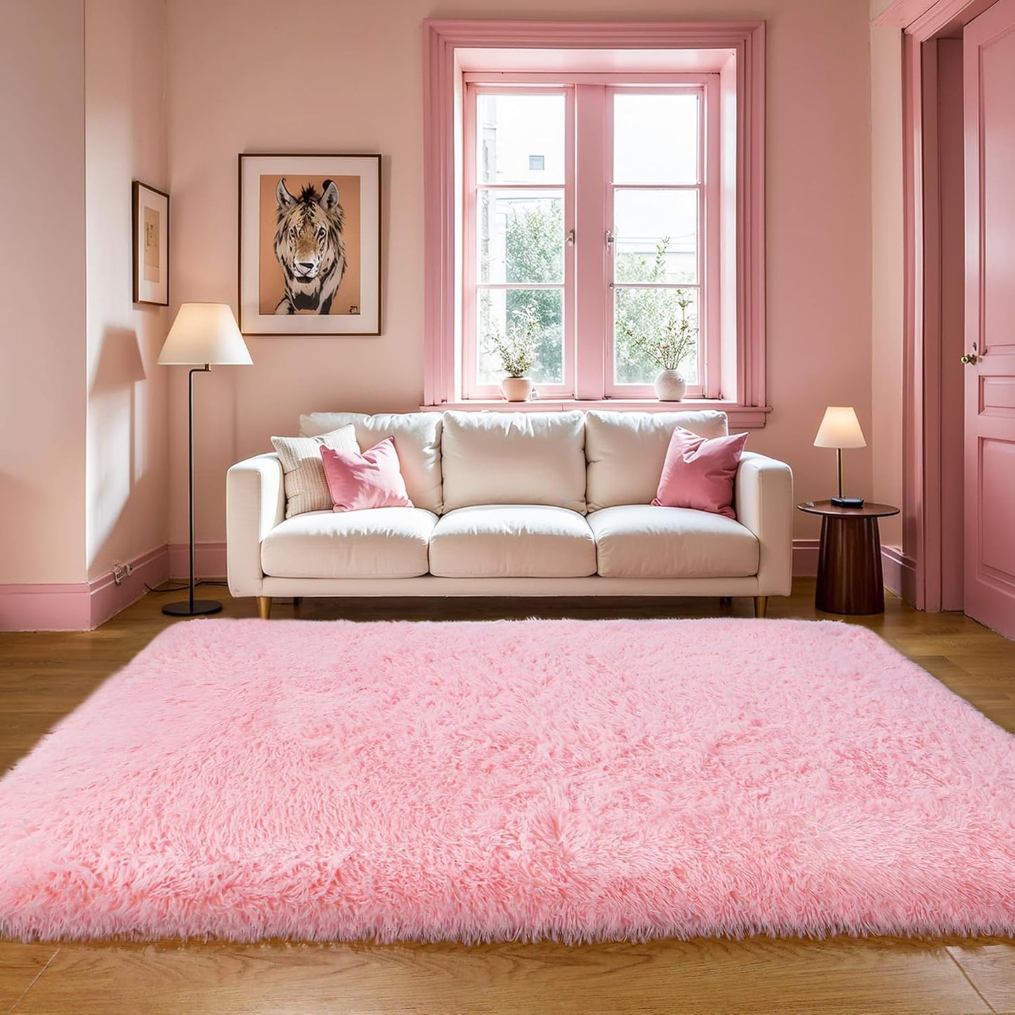 Pink Fluffy 4x6 Area Rugs for Bedroom Girls, Soft Washable Fuzzy Furry Shag Rug for Kids Room, Nursery, Dorm Decor, Cute Plush Carpet for Baby Toddler