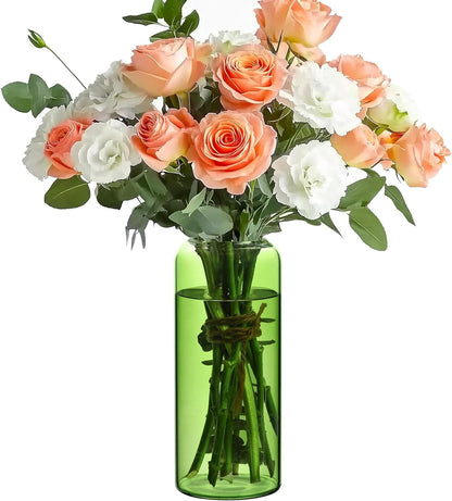 Glass Cylinder Vases, Bud Vase for Centerpieces, 8 Inch Tall Ribbed Vase Hurricane Floating Candle Holder, Decorative Flower Vases for Wedding Reception, Home Decor, Housewarming Gift (Clear)