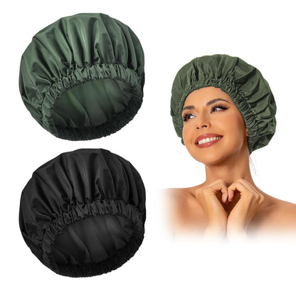Reusable Shower Cap for Women, Large Waterproof Shower Bonnet Washable Elastic Band Bath Hair Hat for Long Hair, Braids(Pink)