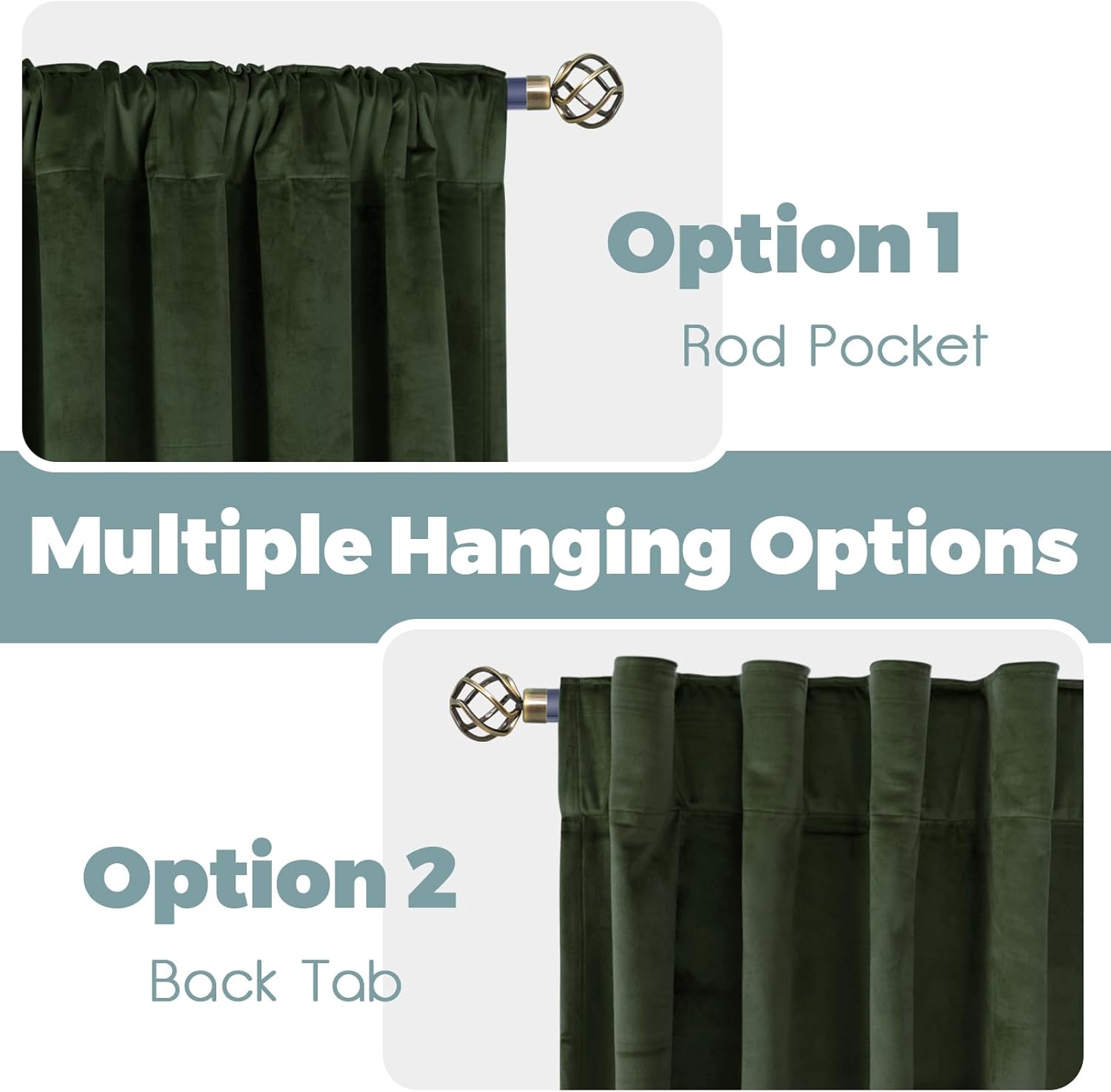 Green Velvet Curtains 84 Inch Length, Thermal Insulated Blackout Curtains Room Darkening Drapes with Back Tab and Rod Pocket for Living Room/French Door, Set of 2 Panels, 52 x 84 Inch