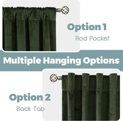Green Velvet Curtains 84 Inch Length, Thermal Insulated Blackout Curtains Room Darkening Drapes with Back Tab and Rod Pocket for Living Room/French Door, Set of 2 Panels, 52 x 84 Inch