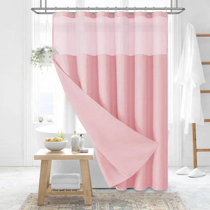 Dynamene Sage Green Shower Curtain - Waffle Textured Heavy Duty Thick Fabric Shower Curtains for Bathroom, 256GSM Luxury Weighted Polyester Cloth Bath Curtain Set with 12 Plastic Hooks，72Wx72H,Green
