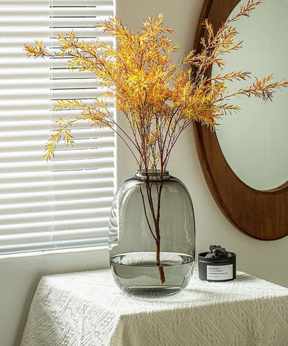 Brown Glass Vase Round Clear Colored Flower Vase for Centerpiece Long Stem Branch Fresh Artificial Plant Bottle Modern Home Indoor Decoration (Brown)