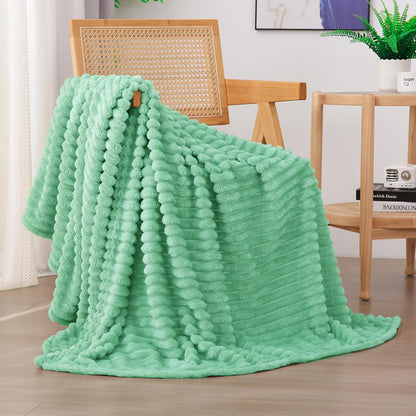 Sage Green Fleece Throw Blanket 50”×60” for Couch Sofa Bed,Super Soft Cozy Plush Microfiber Flannel Blanket with Stripes Design Lightweight for Adults,Woman,Girls