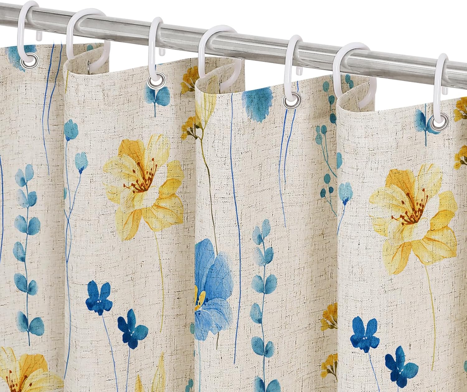 Watercolor Floral Shower Curtain, Sage Green Beige Flower Shower Curtain for Bathroom, Modern Minimalist White Waterproof Fabric Shower Curtain Set 72x72 Inch