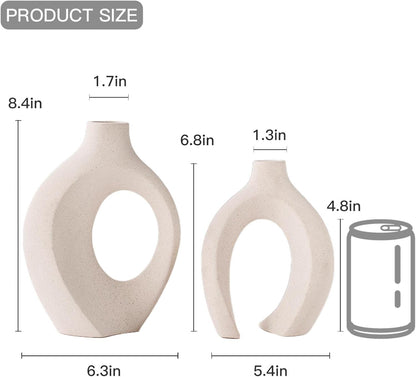 Ceramic Vase Set of 2, Nordic Modern Boho ins Style Decorative Ceramic Aesthetic Flower Vase for Home Decor (Milky White W 6.3" X H 8.4")