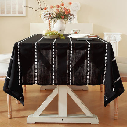 60 x 84 inches Farmhouse Style Linen tablecloths, Wrinkle Resistant Washable Dining Room Table Cloths for Rectangle Tables - Hemstitch Light Coffee