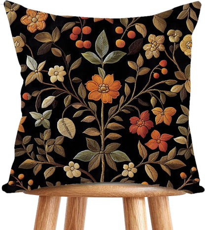 William Morris Abstract Vintage Print Floral Velvet Design Throw Pillow Covers Home Decor, Retro Art Decor Pillowcase Cushion Cover for Bed Sofa Living Room, Square 18x18inch (Black-Floral2)