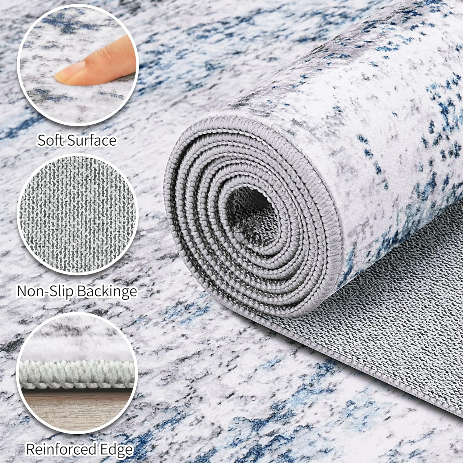 Area Rug Living Room Rugs: 5x7 Large Soft Indoor Carpet Modern Abstract Rug with Non Slip Rubber Backing for Under Dining Table Nursery Home Office Bedroom White Gray Blue
