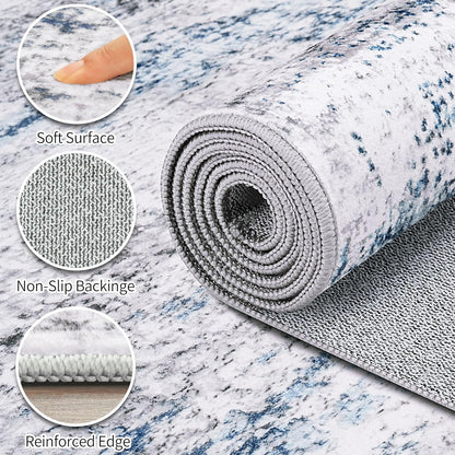Area Rug Living Room Rugs: 5x7 Large Soft Indoor Carpet Modern Abstract Rug with Non Slip Rubber Backing for Under Dining Table Nursery Home Office Bedroom White Gray Blue