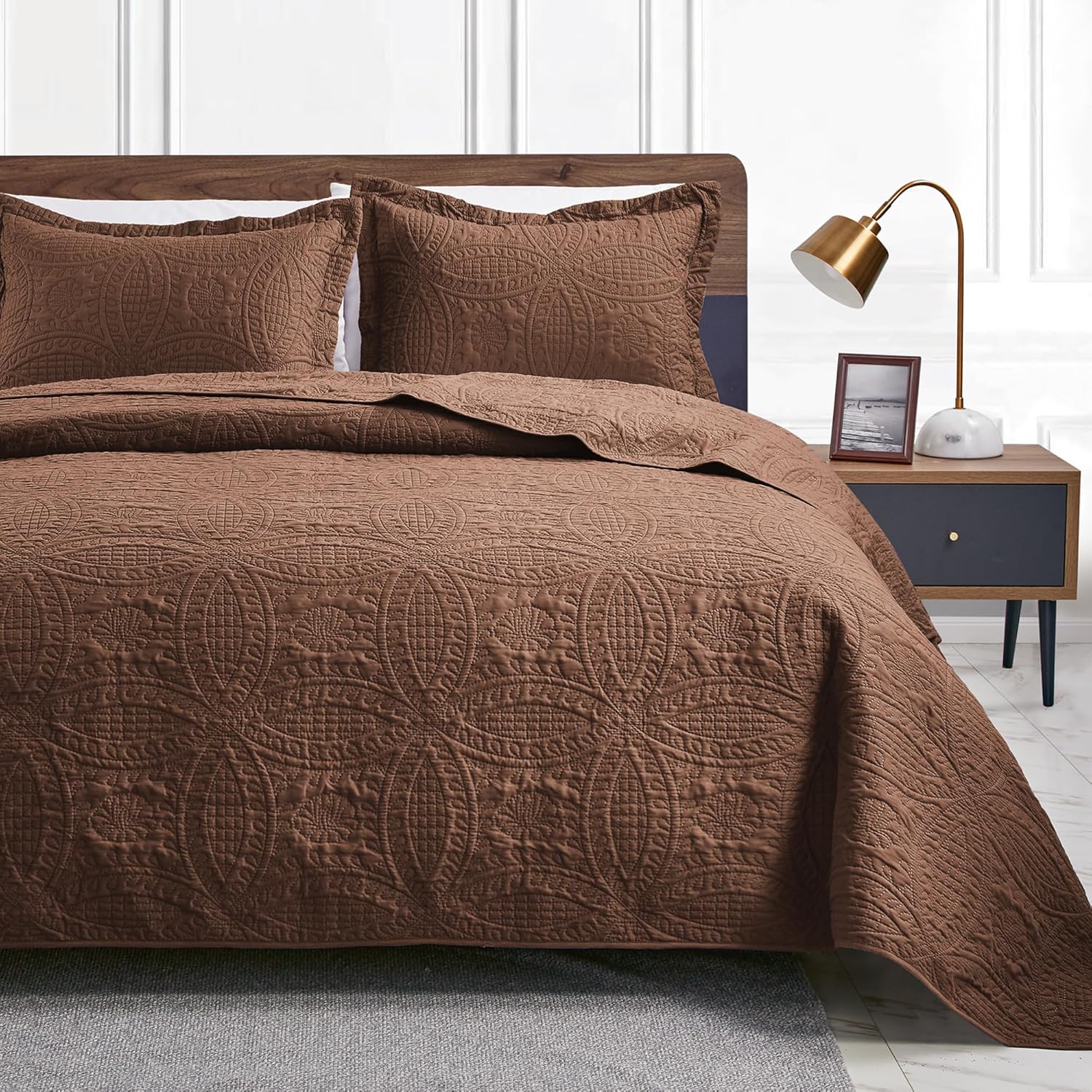 Love's cabin Quilts for Queen Bed Blue Bedspreads - Soft Bed Summer Lightweight Bedspread Comforter - Modern Style Coin Pattern Coverlet for All Season - 3 Pieces (1 Quilt, 2 Pillow Shams)