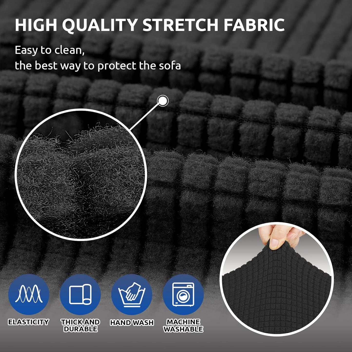 Stretch Sofa Cover Slipcover ，Couch Covers for 3 Cushion Couch Sofa pet Friendly (78"-94") Furniture Protector Sofa with Elastic Bottom for Kids,Dog, Jacquard Small Checked(Large,Black)