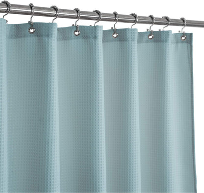 Design Waffle Weave White Shower Curtain Hotel Luxury Quality, Fabric Shower Curtains for Bathroom, Pique Pattern Cloth, Water Repellent and Machine Washable, Standard Size 71" x 72"