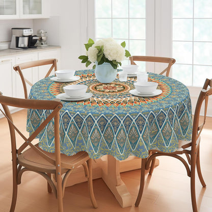 Bohemia Round Tablecloth,Tablecloth Waterproof and Wrinkle-Free, Boho Table Covers, Summer Decorations for Home 60inch
