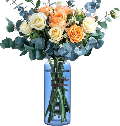 Glass Cylinder Vases, Bud Vase for Centerpieces, 8 Inch Tall Ribbed Vase Hurricane Floating Candle Holder, Decorative Flower Vases for Wedding Reception, Home Decor, Housewarming Gift (Clear)
