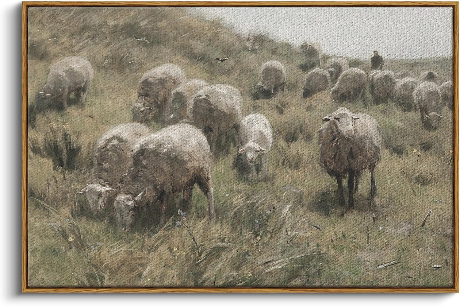 Framed Canvas Wall Art, Meadow with Flowers Painting, Landscape for Living Room, Bedroom, Home, Bathroom Decor, 8x10