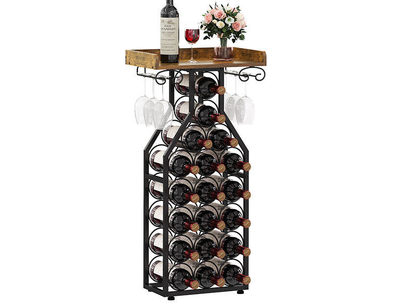 X-cosrack Wine Rack Freestanding Floor, Wine Storage Rack Mini Bar Table with Tabletop, Glass Holder Wine Bottle Display Stand Liquor Cabinet for Home Bar Kitchen Living Room