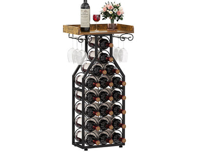 X-cosrack Wine Rack Freestanding Floor, Wine Storage Rack Mini Bar Table with Tabletop, Glass Holder Wine Bottle Display Stand Liquor Cabinet for Home Bar Kitchen Living Room