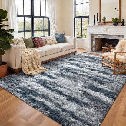 6x9 Ft Large Shag Rugs for Living Room, Tie-Dyed Ultra Soft Fluffy Furry Area Rugs for Bedroom Indoor Floor, Aesthetic Carpet for Kids Home Decor (Dark Grey)