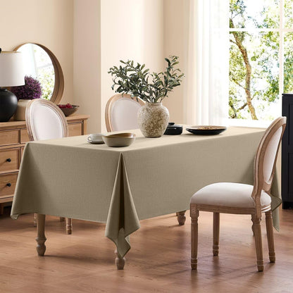 Faux Linen Tablecloths for Rectangle Tables, Burlap Textured Table Cloths Washable Farmhouse Table Cover Water Resistant for Dining, Wedding, Outdoor(Khaki, 52"×70")