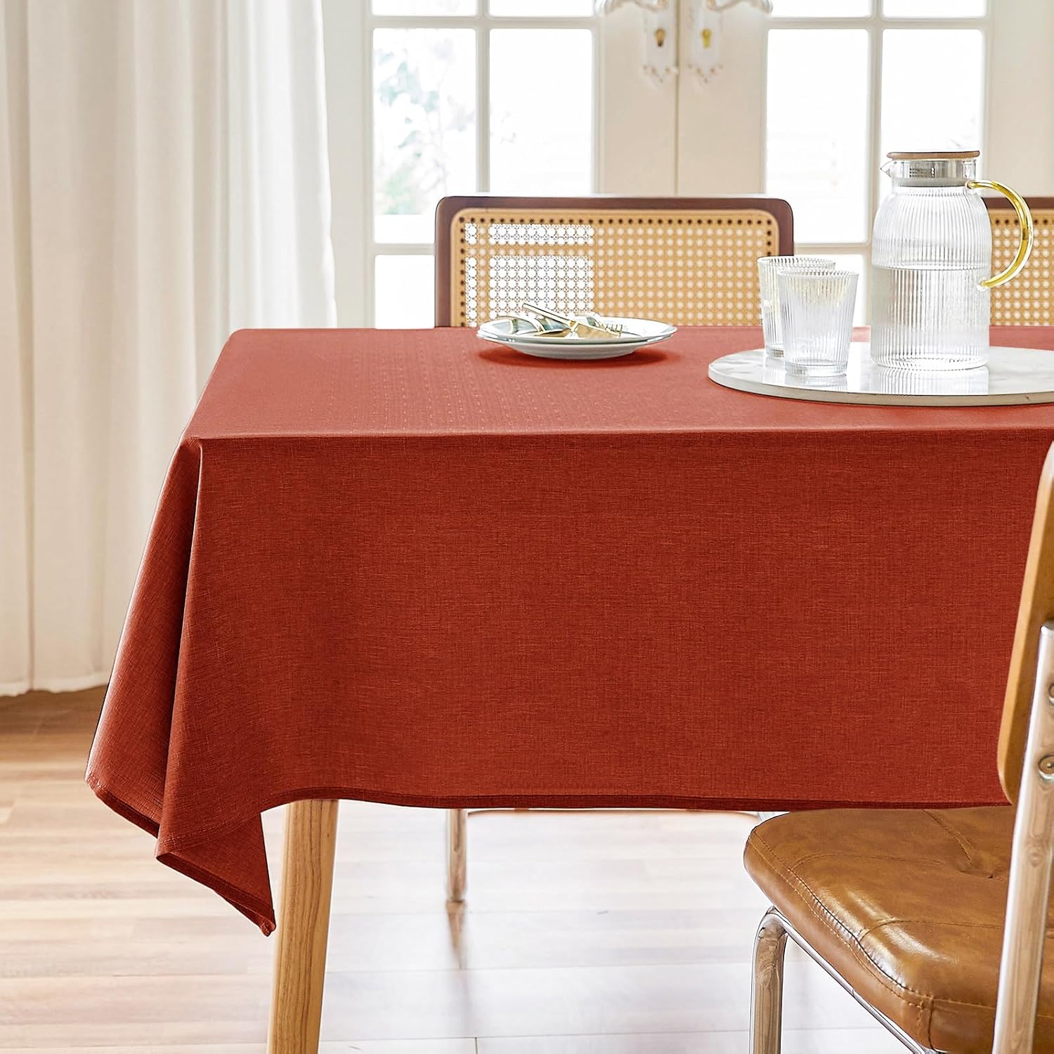Textured Polyester Tablecloth Rectangle 52x70 Waterproof Spill-Proof Wipeable Table Cloth Wrinkle Free Dining Table Cover for Birthday Farmhouse Spring Tablecloths Up to 36‘'X54''