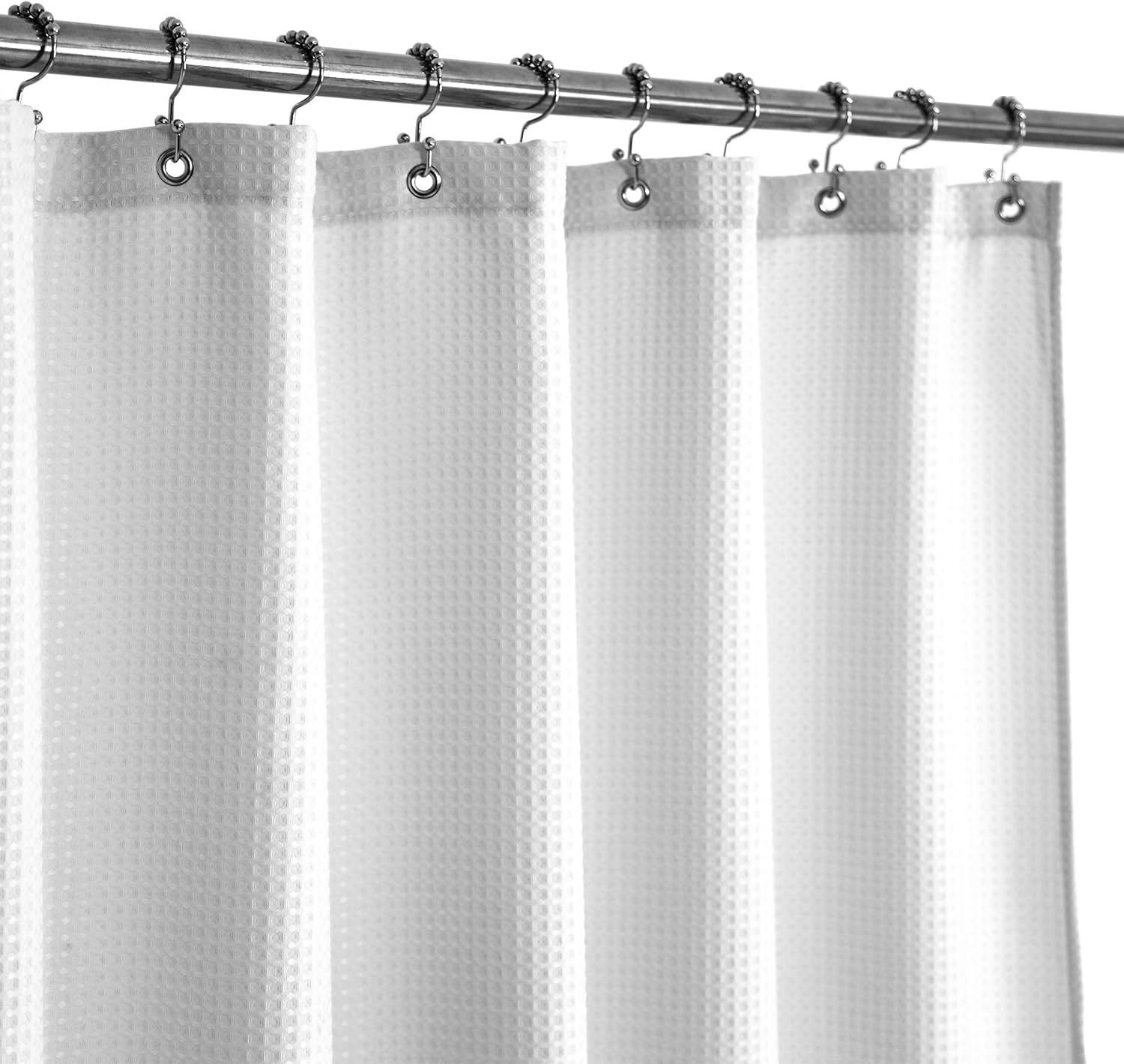 Design Waffle Weave White Shower Curtain Hotel Luxury Quality, Fabric Shower Curtains for Bathroom, Pique Pattern Cloth, Water Repellent and Machine Washable, Standard Size 71" x 72"