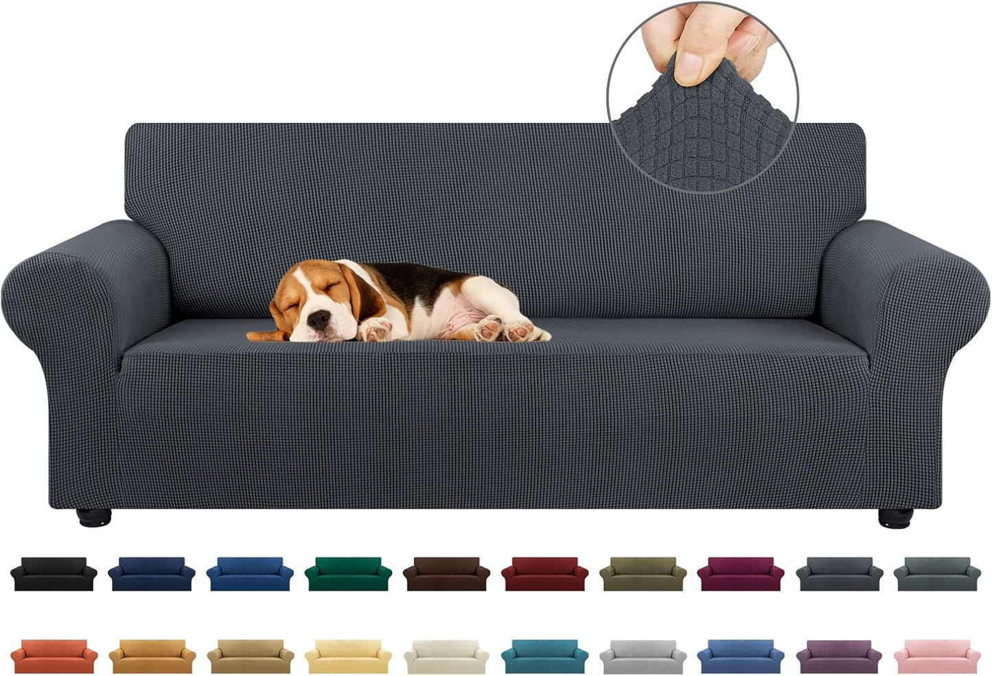 Stretch Sofa Cover Slipcover ，Couch Covers for 3 Cushion Couch Sofa pet Friendly (78"-94") Furniture Protector Sofa with Elastic Bottom for Kids,Dog, Jacquard Small Checked(Large,Black)