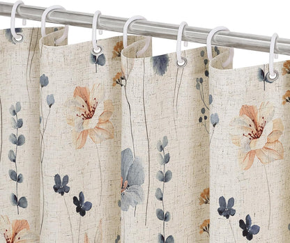 Watercolor Floral Shower Curtain, Sage Green Beige Flower Shower Curtain for Bathroom, Modern Minimalist White Waterproof Fabric Shower Curtain Set 72x72 Inch