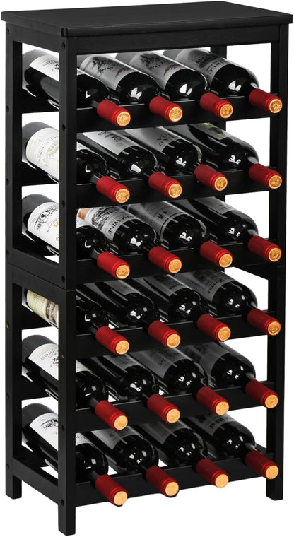 Bamboo Wine Rack, Sturdy and Durable Wine Storage Cabinet Shelf, Wine Racks Countertop for Pantry,Kitchen,3-Tier 12 Bottles Wine Rack Black
