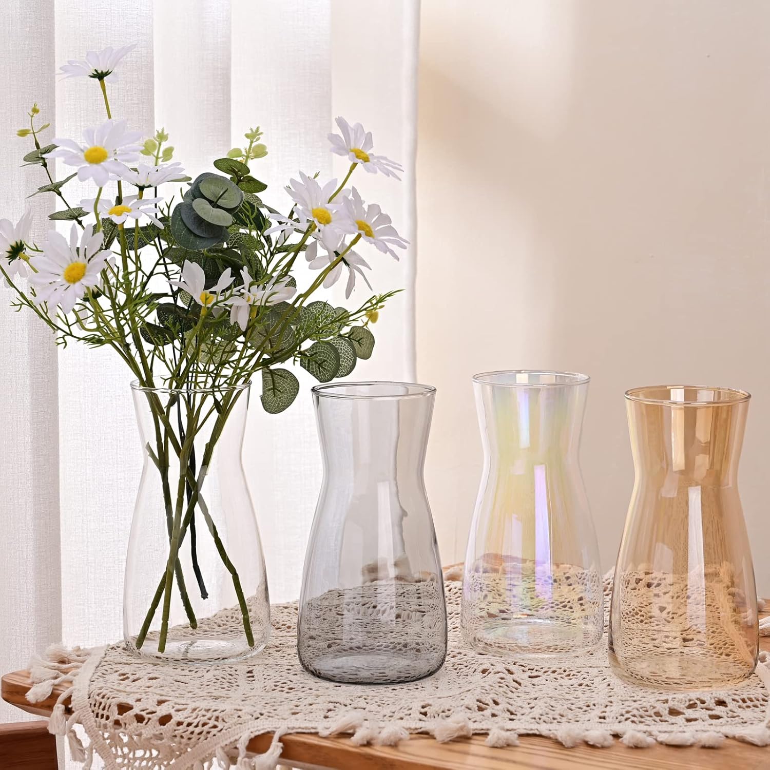 8 inch Iridescent Glass Flower Vases for Centerpiece Table Home Indoor Desk Decor,Ins Modern Boho Style Vase for Wedding Housewarming Gift
