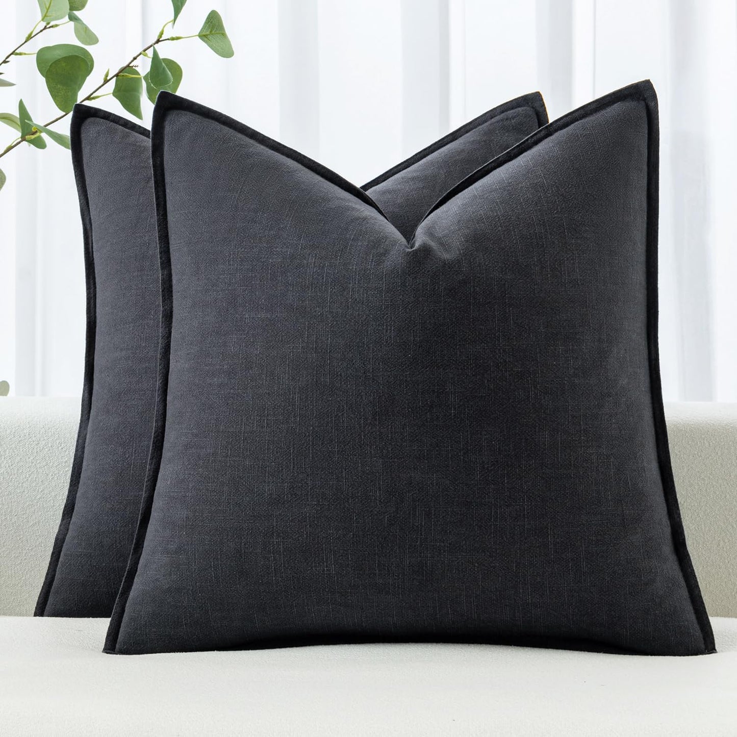 MIULEE Decorative Linen Euro Sham Pillow Covers 24x24 Natural Beige Boho Farmhouse Neutral Couch Throw Pillows for Bed Pack of 2 Accent Modern Pillowcase Sofa Livingroom Home Decor