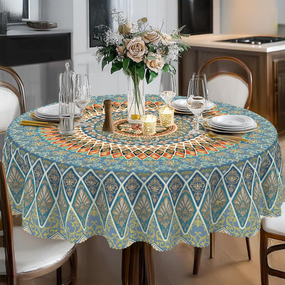 Bohemia Round Tablecloth,Tablecloth Waterproof and Wrinkle-Free, Boho Table Covers, Summer Decorations for Home 60inch