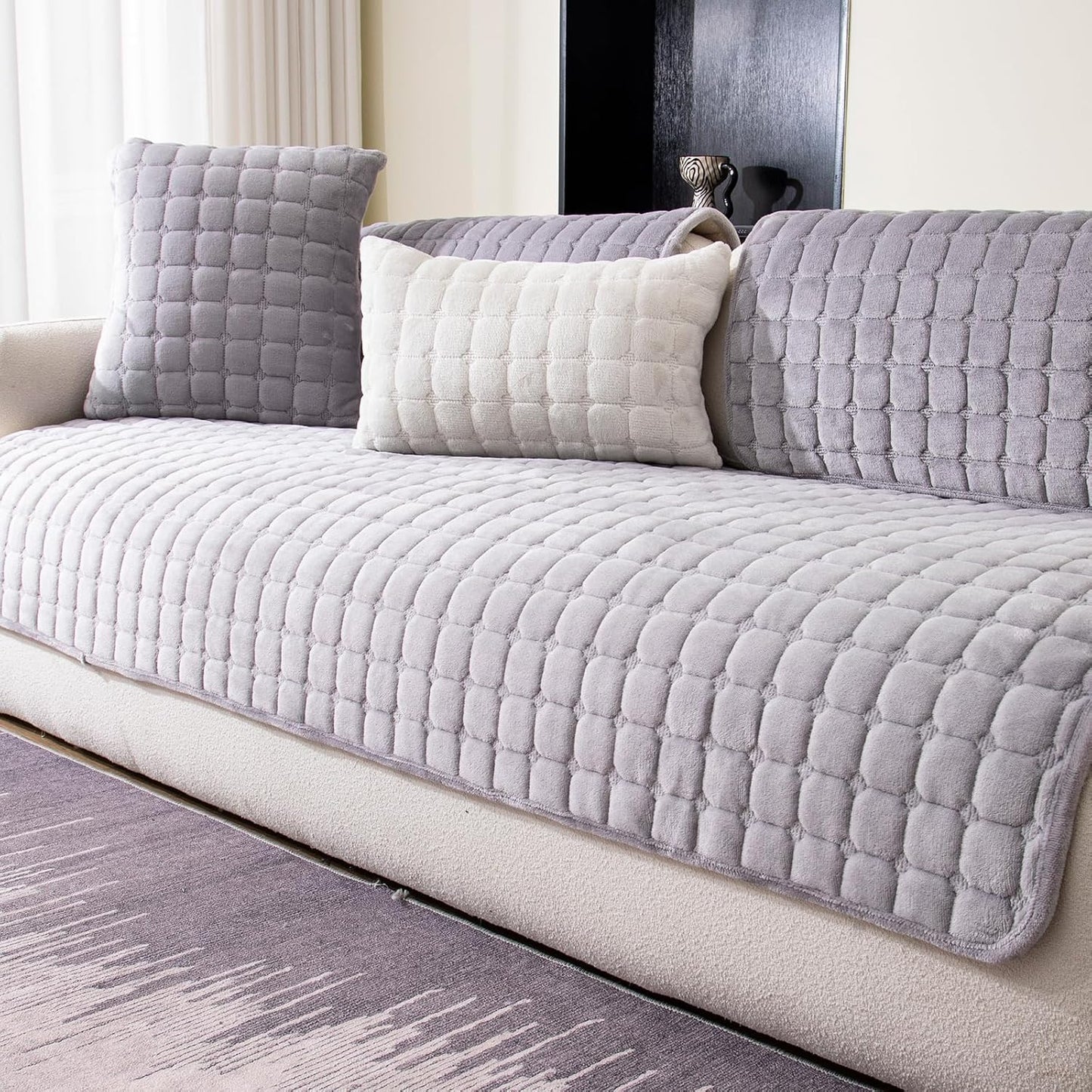 Couch Cover, Washable Sectional Sofa Cover, Anti Slip Sofa Slipcovers for 3 Cushion Couch Sofa L Shaped Recliner, Furniture Protector Covers for Pets Kids(Khaki, Only 1 PCS)