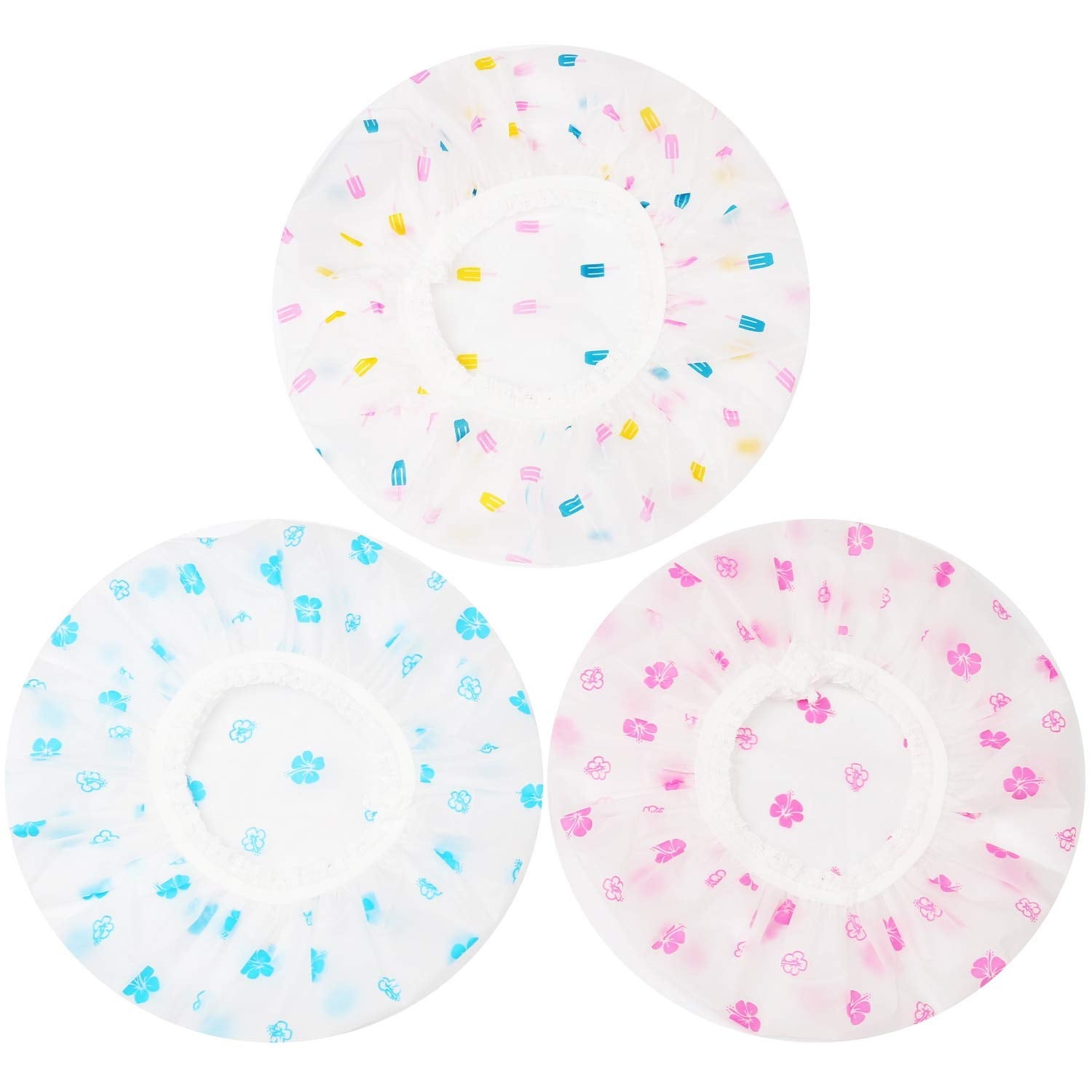 Shower Cap, 3 Pcs Waterproof Reusable Shower Caps Bath Hair Hat for Women Men Kids