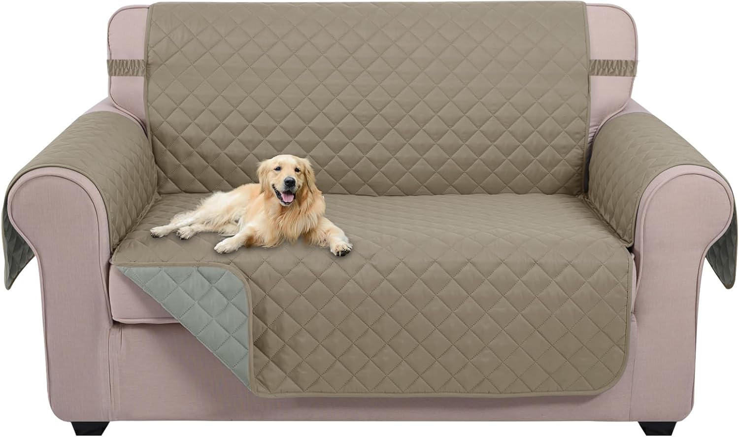 Reversible Sofa Cover Washable Couch Cover for Dogs Friendly with Elastic Straps Water Repellent Furniture Protector for 3 Cushion Couch (Sofa, Coffee/Beige)