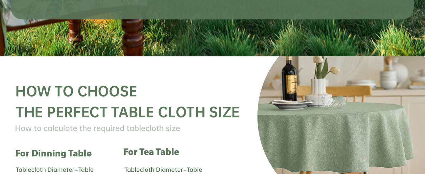 Decorelia Faux Linen Round Tablecloths 60 inch, Waterproof Decorative Washable Texture Rustic Circle Table Cloth Cover for Dining Kitchen Party Farmhouse Outdoor(Round (2-4 Seats),Sage Green)