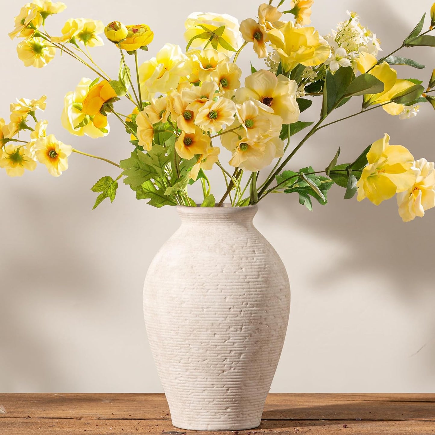 Ceramic Flower Vase Home Decor - Large Farmhouse Table Vases Rustic Vintage Living Room Kitchen Bedroom Decorations for House Book Shelf Office Coffee Desk Dining Fireplace (9" Rustic)