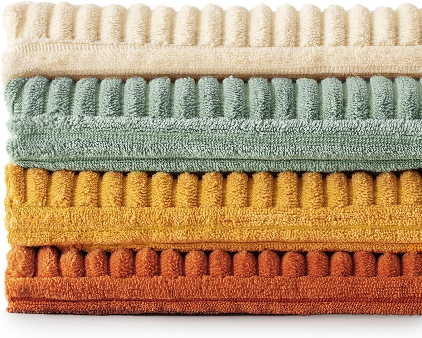 Teal Orange Decorative Throw Pillow Covers 18x18 Inch Set of 4 Boho Corduroy Striped Cushion Cases Modern Farmhouse Patchwork Pillow Cases for Couch Sofa Bedroom Home Decor