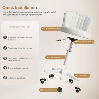 Small Round Rolling Desk Chair Armless Comfy Vanity Computer Chair Height Adjustable Swivel Work Spa Chair