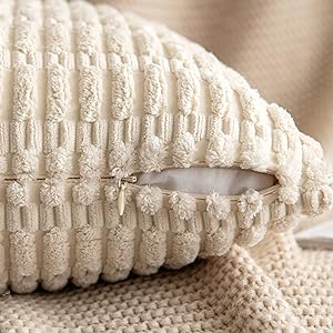 MIULEE Pack of 2 Corduroy Decorative Throw Pillow Covers 18x18 Inch Soft Boho Striped Pillow Covers Modern Farmhouse Home Decor for Sofa Living Room Couch Bed Cream White