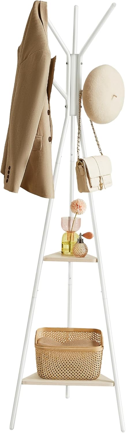 Coat Rack Freestanding, Coat Hanger Stand, Hall Tree with 2 Shelves, for Clothes, Hat, Bag, Industrial Style, Rustic Brown and Black URCR16BX