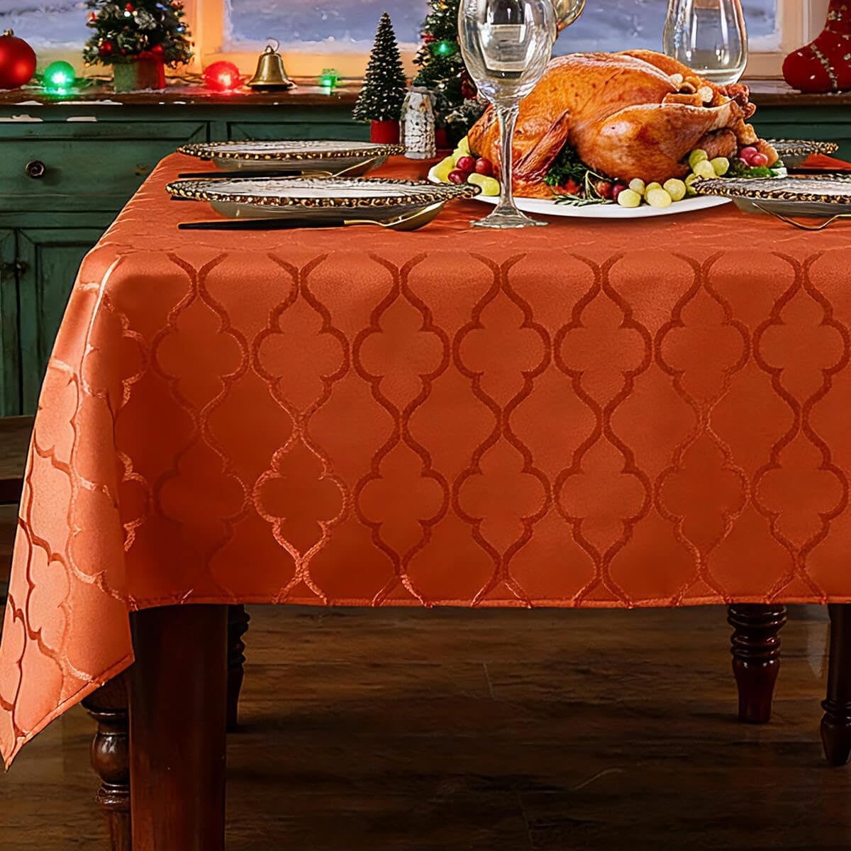 Jacquard Tablecloth Damask Fabric Table Cloth Water Resistant & Wrinkle Free Spillproof Polyester Table Cover for Kitchen Dining Tabletop (Rectangle/Oblong, 52" x 70" (4-6 Seats), Gray)