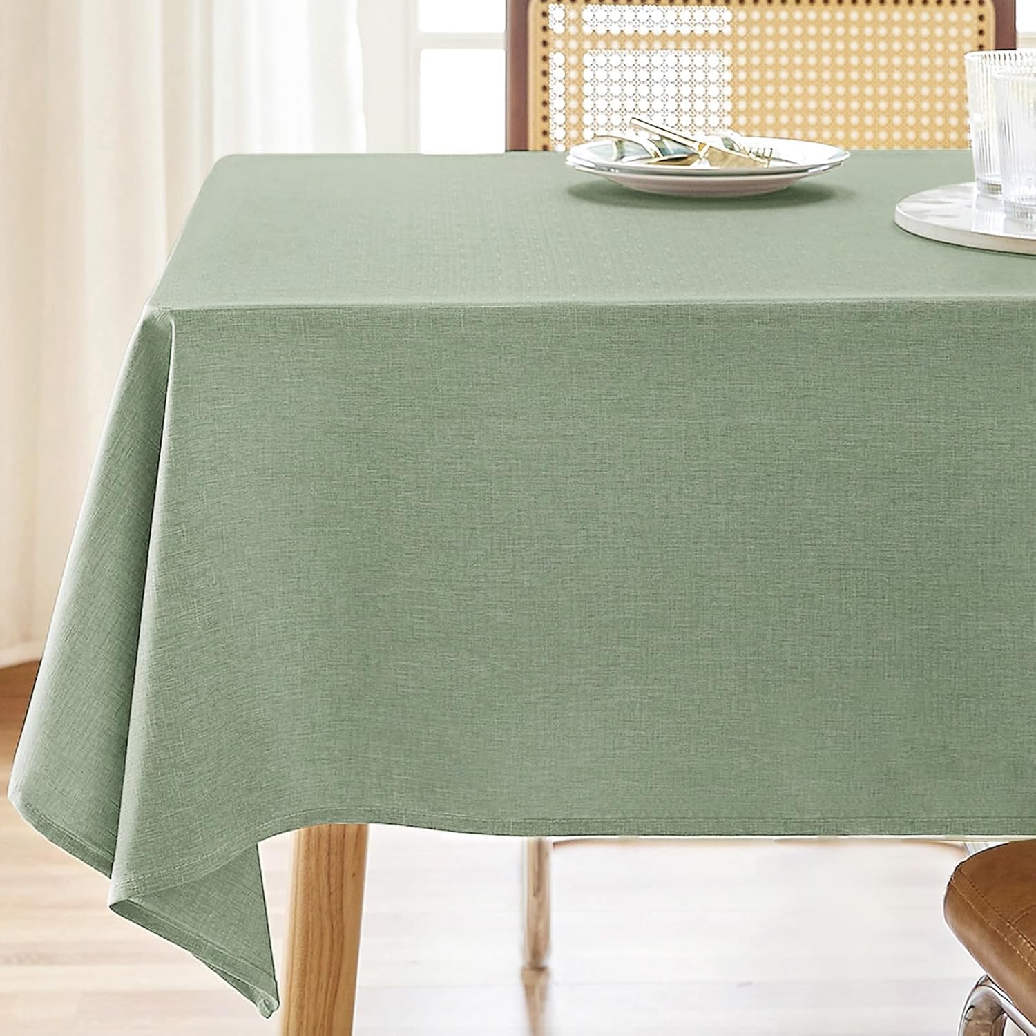 Textured Polyester Tablecloth Rectangle 52x70 Waterproof Spill-Proof Wipeable Table Cloth Wrinkle Free Dining Table Cover for Birthday Farmhouse Spring Tablecloths Up to 36‘'X54''