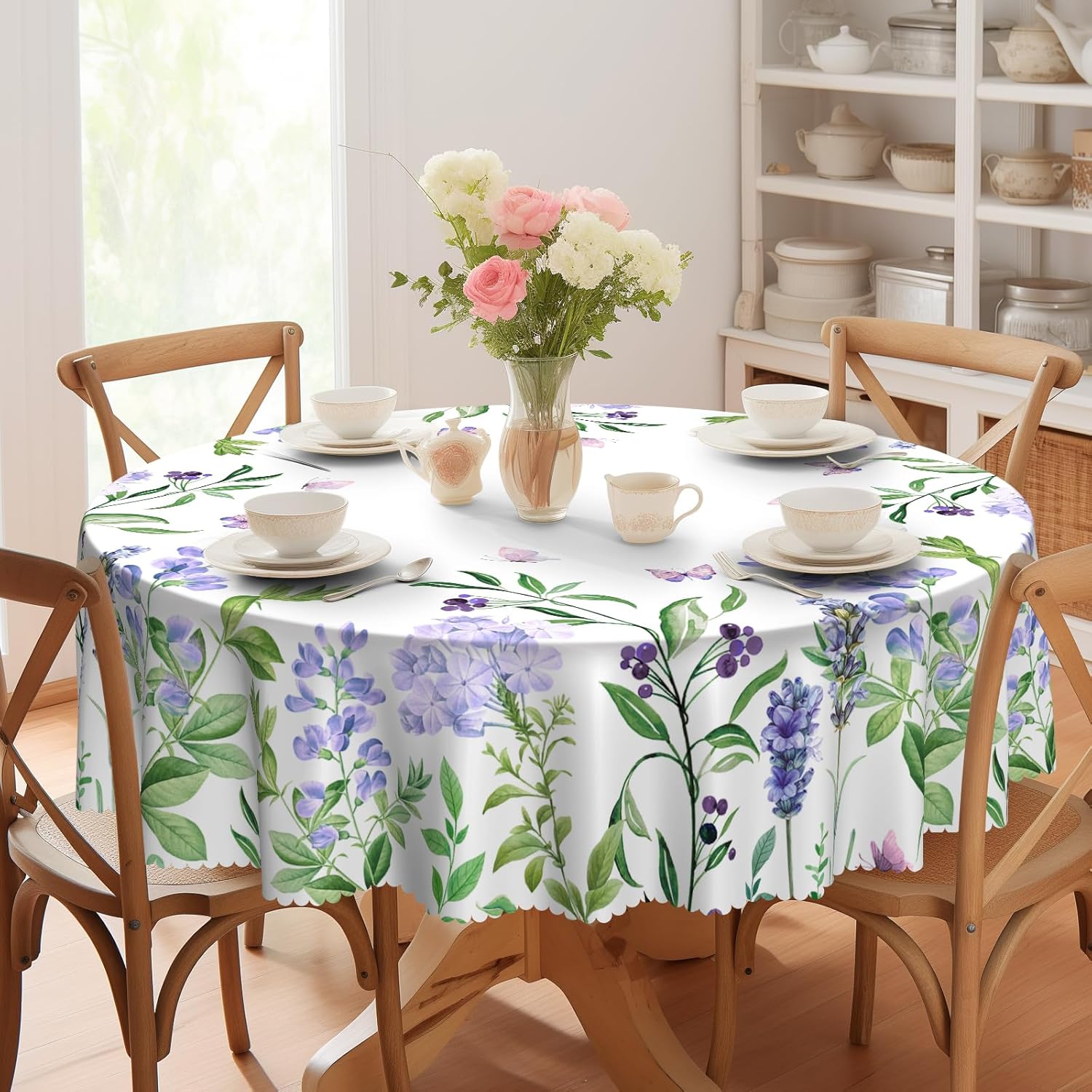 Round Tablecloth, Summer Tablecloths Polyester Waterproof Stain Wrinkle Free, Indoor and Outdoor Table Cover for Kitchen Party Dining Table