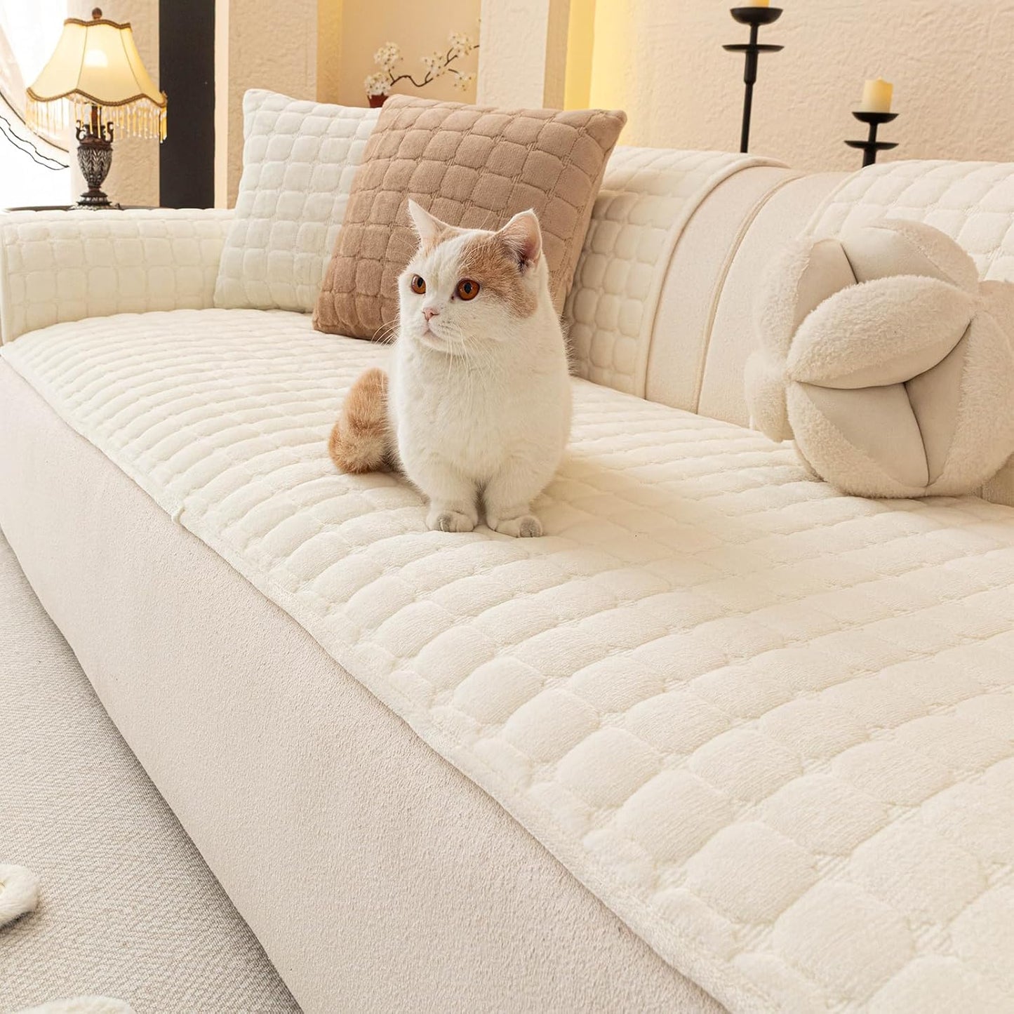Couch Cover, Washable Sectional Sofa Cover, Anti Slip Sofa Slipcovers for 3 Cushion Couch Sofa L Shaped Recliner, Furniture Protector Covers for Pets Kids(Khaki, Only 1 PCS)