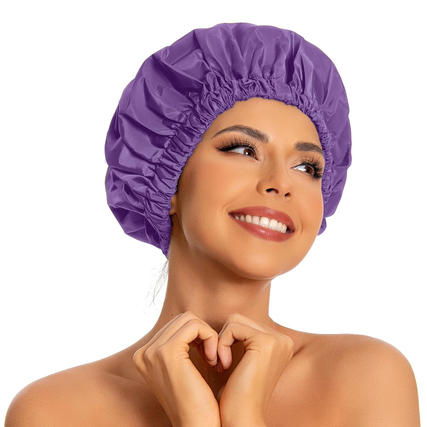Reusable Shower Cap for Women, Large Waterproof Shower Bonnet Washable Elastic Band Bath Hair Hat for Long Hair, Braids(Pink)