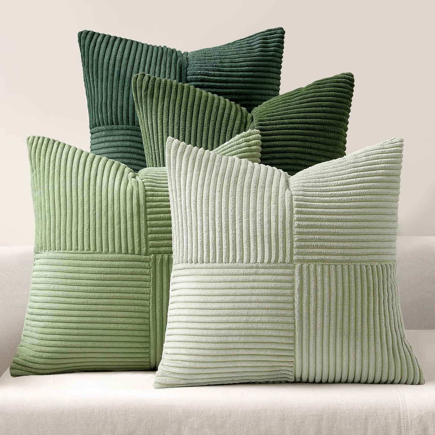 Teal Orange Decorative Throw Pillow Covers 18x18 Inch Set of 4 Boho Corduroy Striped Cushion Cases Modern Farmhouse Patchwork Pillow Cases for Couch Sofa Bedroom Home Decor