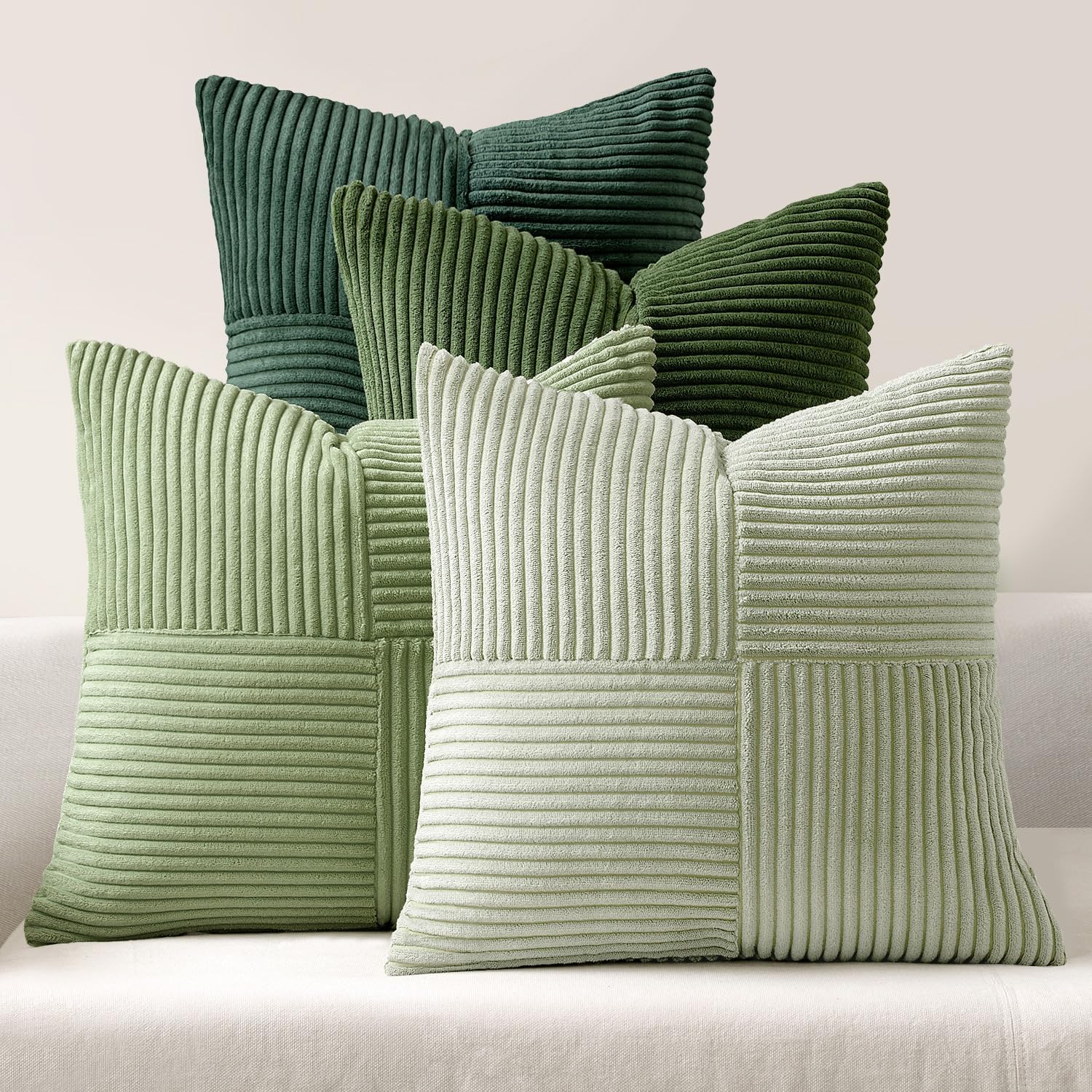 Teal Orange Decorative Throw Pillow Covers 18x18 Inch Set of 4 Boho Corduroy Striped Cushion Cases Modern Farmhouse Patchwork Pillow Cases for Couch Sofa Bedroom Home Decor